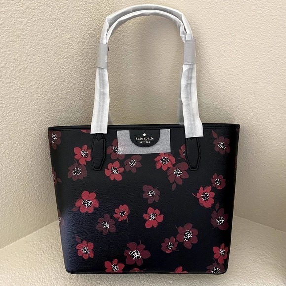 NWT | Kate Spade | Floral Lori Tote | Black & Red - Picture 2 of 6